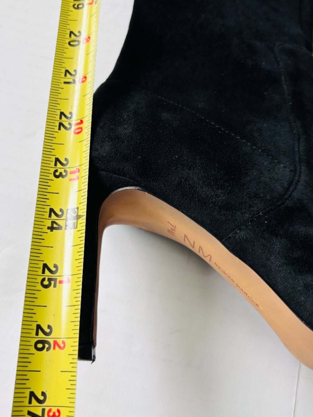 Neiman Marcus Black Suede Over the Knee Stiletto Boots Pointed Toe Tie Back 7.5M - Picture 13 of 14